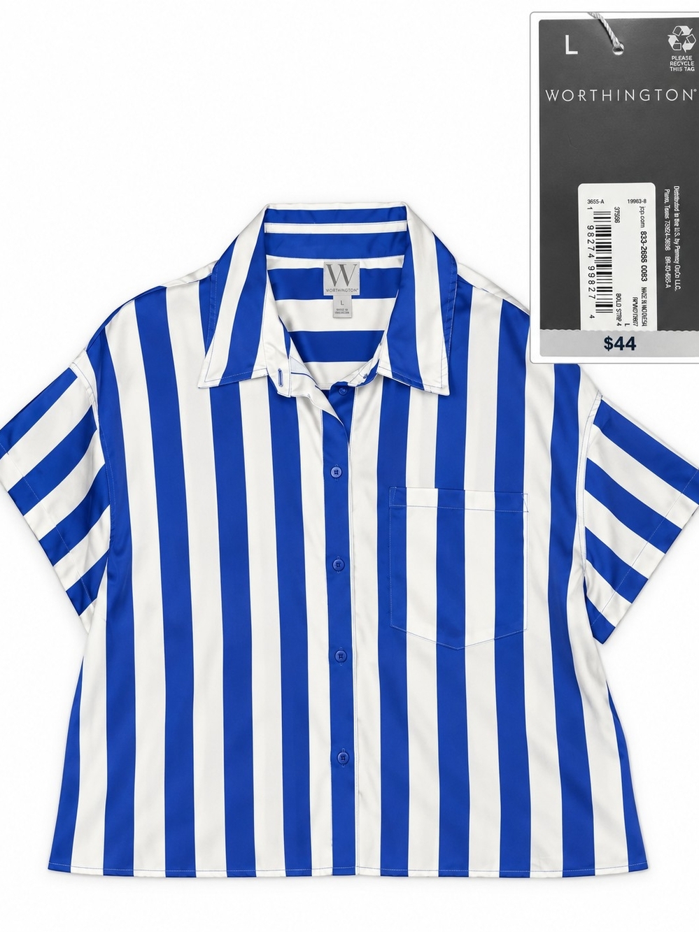 BLUE AND WHITE VERTICAL STRIPE SHIRT